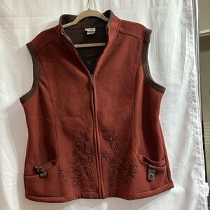 Artisan Women’s Brown Zip-Up Vest XL Embroidered Floral Western Rugged